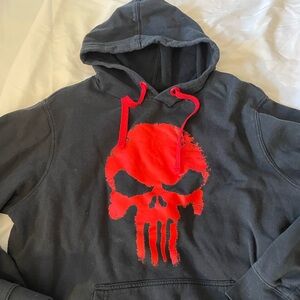 Men's Black Hoodie with Red Skull Graphic punisher size large marvel
